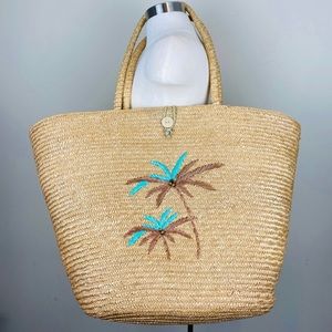 LARGE Straw Beach Bag || with Palm Trees